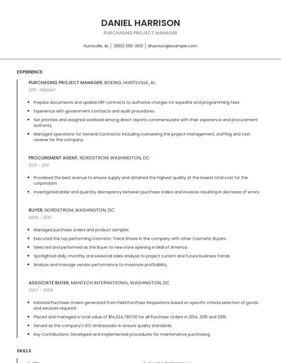 Purchasing Project Manager Resume