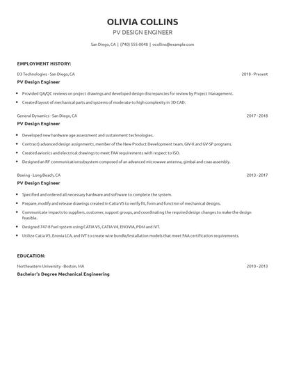 PV Design Engineer Resume