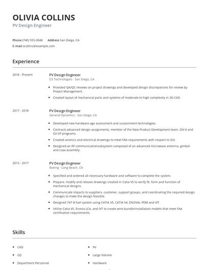 PV Design Engineer Resume