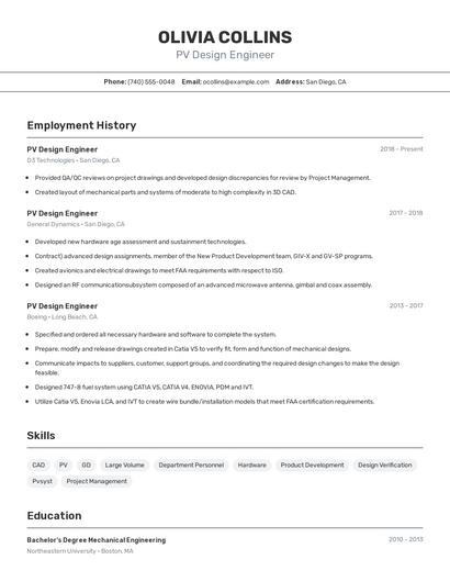 PV Design Engineer Resume