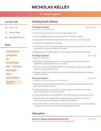 PV Design Engineer Resume