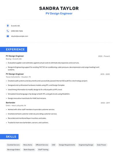 PV Design Engineer Resume
