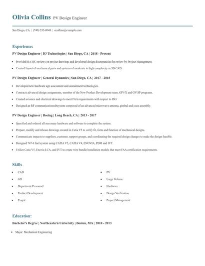 PV Design Engineer Resume