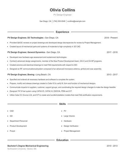 PV Design Engineer Resume