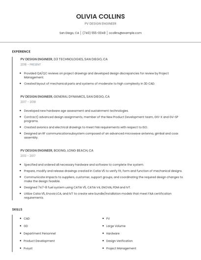 PV Design Engineer Resume