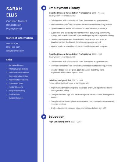 Qualified Mental Retardation Professional Resume