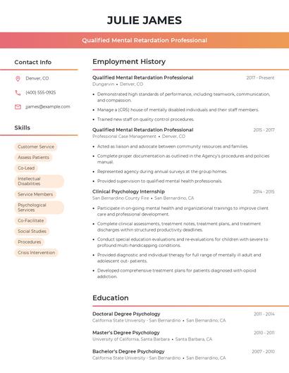 Qualified Mental Retardation Professional Resume