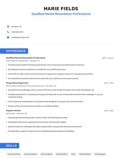 Qualified Mental Retardation Professional Resume