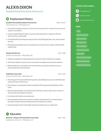 Qualified Mental Retardation Professional Resume