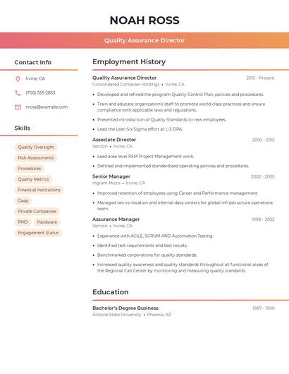 Quality Assurance Director Resume