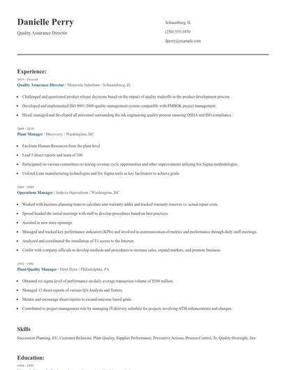 Quality Assurance Director Resume