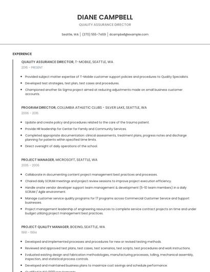 Quality Assurance Director Resume