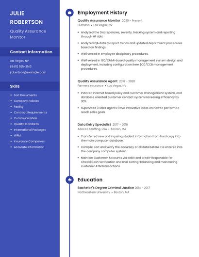 Quality Assurance Monitor Resume