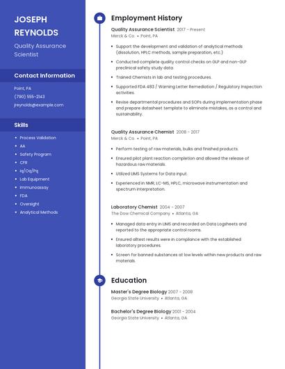 Quality Assurance Scientist Resume