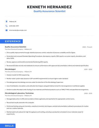 Quality Assurance Scientist Resume
