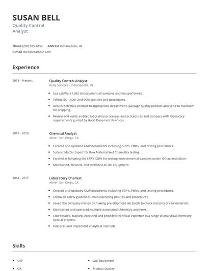 Quality Control Analyst Resume