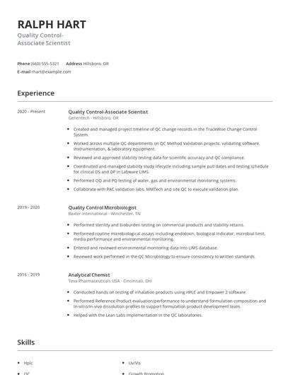 Quality Control-Associate Scientist Resume