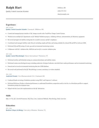 Quality Control-Associate Scientist Resume
