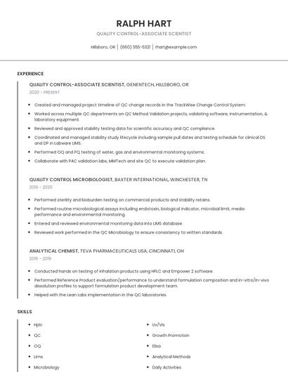 Quality Control-Associate Scientist Resume