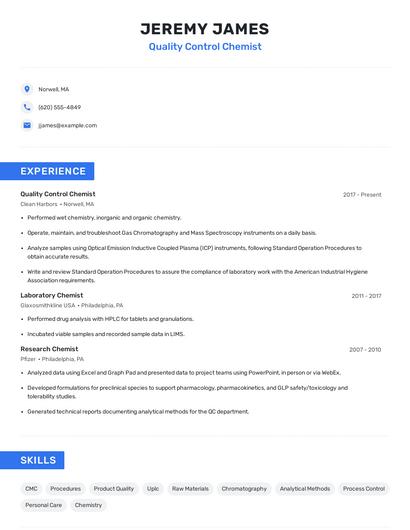 Quality Control Chemist Resume