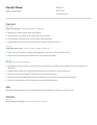 Quality Control Chemist Resume