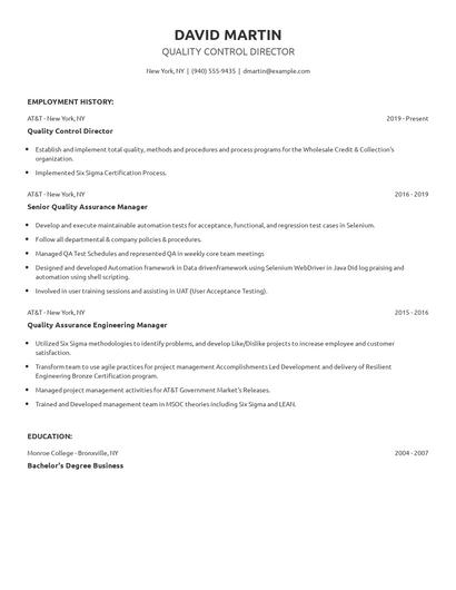 Quality Control Director Resume