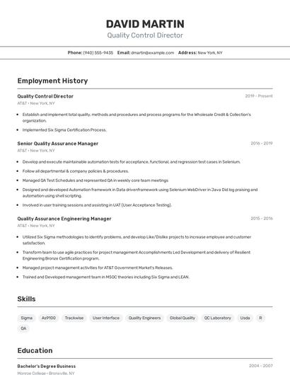 Quality Control Director Resume