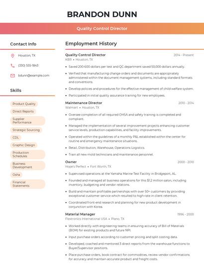 Quality Control Director Resume