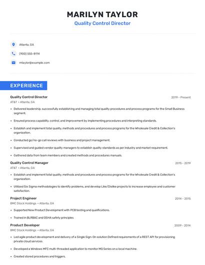 Quality Control Director Resume