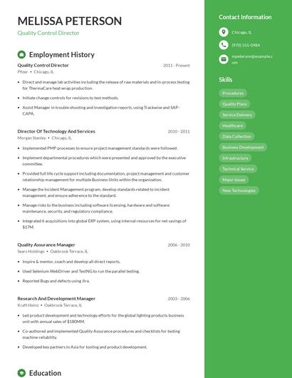 Quality Control Director Resume