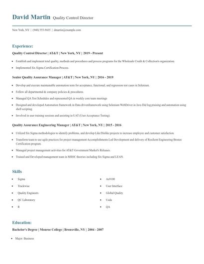 Quality Control Director Resume
