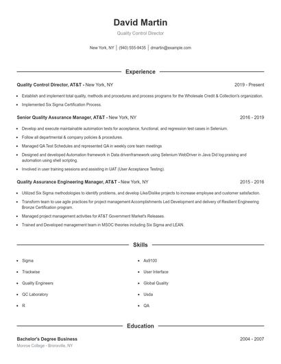 Quality Control Director Resume