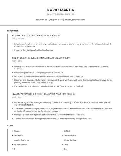 Quality Control Director Resume
