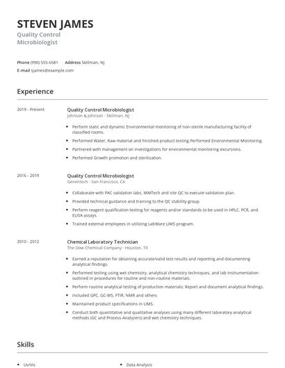 Quality Control Microbiologist Resume