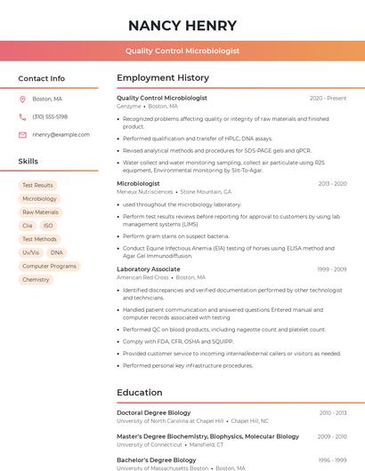 Quality Control Microbiologist Resume