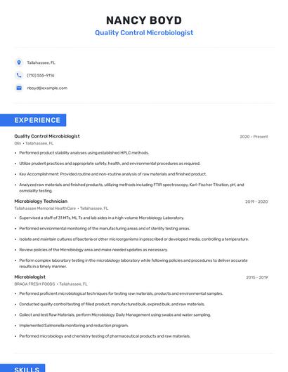 Quality Control Microbiologist Resume