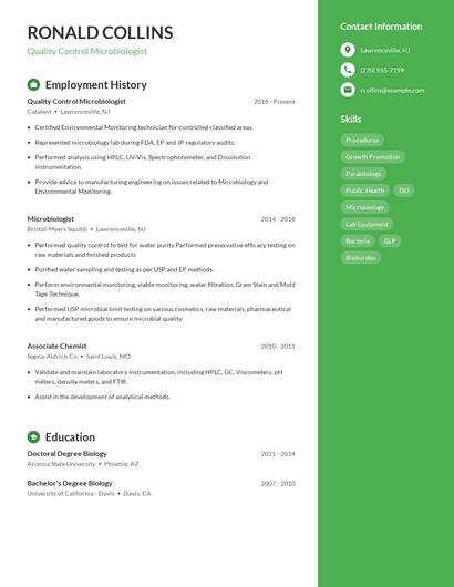 Quality Control Microbiologist Resume
