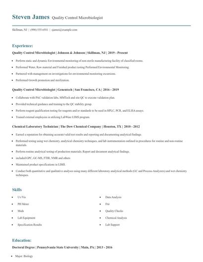 Quality Control Microbiologist Resume