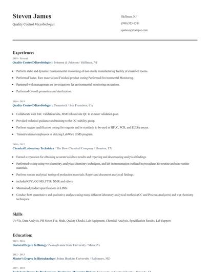 Quality Control Microbiologist Resume