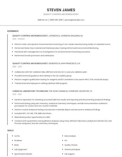Quality Control Microbiologist Resume
