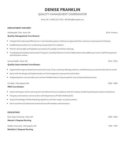 Quality Management Coordinator Resume