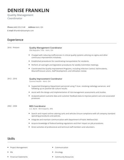 Quality Management Coordinator Resume
