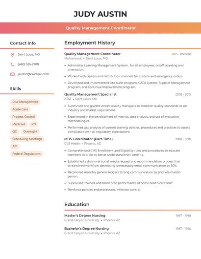 Quality Management Coordinator Resume