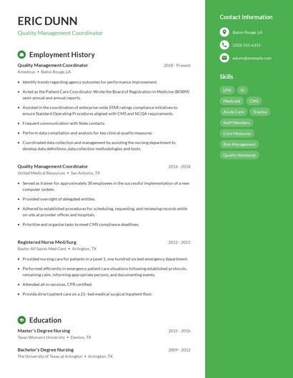 Quality Management Coordinator Resume