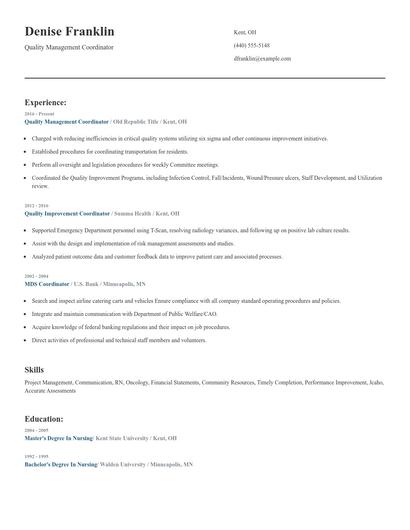 Quality Management Coordinator Resume