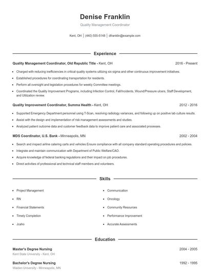 Quality Management Coordinator Resume
