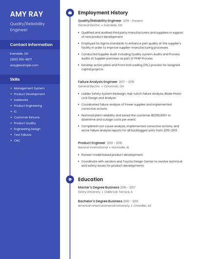Quality/Reliability Engineer Resume