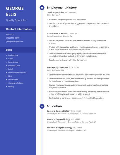 Quality Specialist Resume