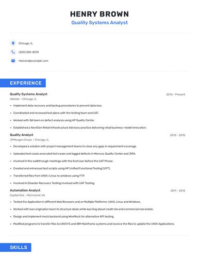 Quality Systems Analyst Resume
