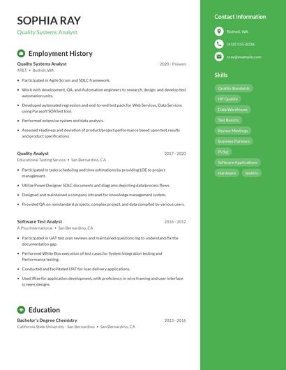 Quality Systems Analyst Resume